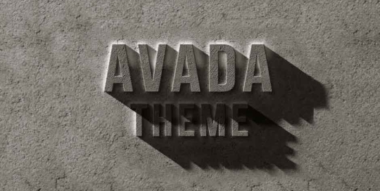 3D text reading 'AVADA THEME' casting shadows on a textured surface.