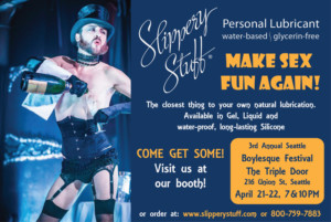 Performer at Slippery Stuff Burlesque Festival advertisement.